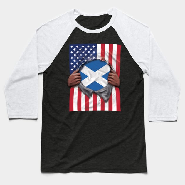 Scotland Flag American Flag Ripped - Gift for Scottish From Scotland Baseball T-Shirt by Country Flags